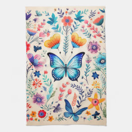 Vlinder en wilde bloemen tuin theedoek