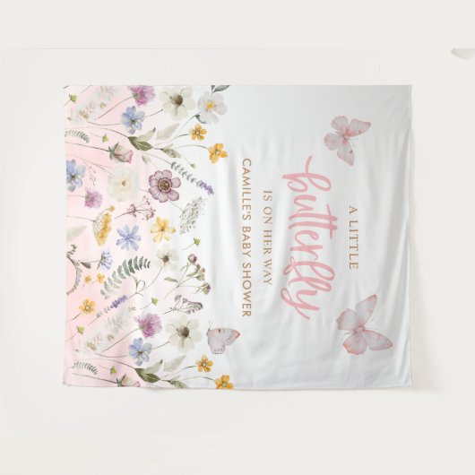 Vlinder en Wildflower Baby shower Achtergrond Wandkleed (Voorkant (horizontaal))