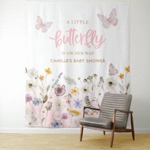 Vlinder en Wildflower Baby shower Achtergrond Wandkleed