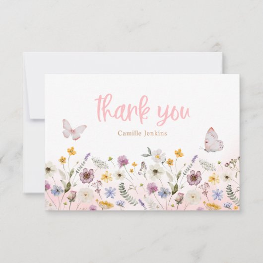 Vlinder en Wildflower Baby shower Bedankkaart (Voorkant)