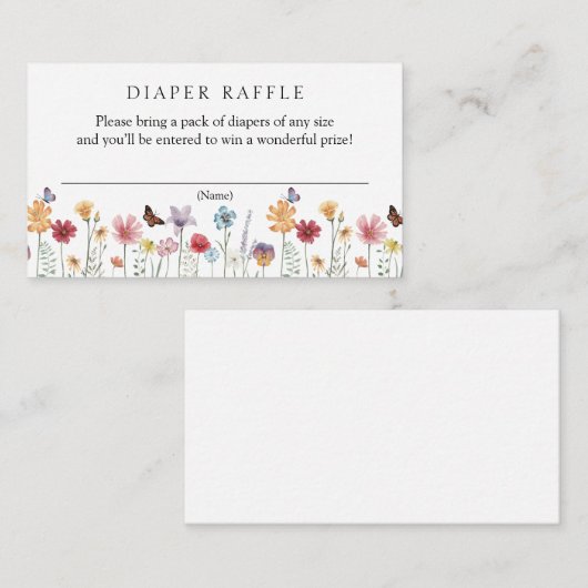 Vlinder en Wildflower Luier Raffle Baby Informatiekaartje (Voorkant / Achterkant)