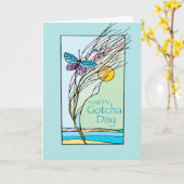 Vlinder en Zon Gotcha-dag, Adoptie, Turquoise Kaart (Gele Bloem)