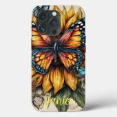 Vlinder en Zonnebloem Monogram Case-Mate iPhone Case (Achterkant)