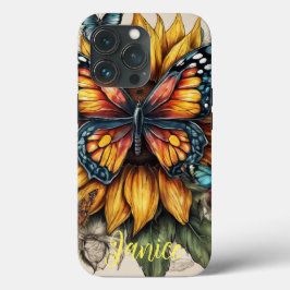 Vlinder en Zonnebloem Monogram Case-Mate iPhone Case