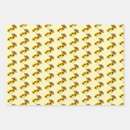 Vlinder en Zonnebloem Patronen Gepersonaliseerd Inpakpapier Vel (Voorkant)