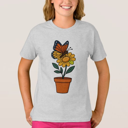 Vlinder en zonnebloem t-shirt (Voorkant)