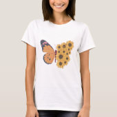 Vlinder en Zonnebloemen Illustratie T-shirt (Voorkant)