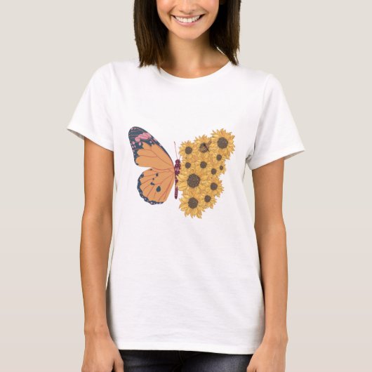 Vlinder en Zonnebloemen Illustratie T-shirt (Voorkant)