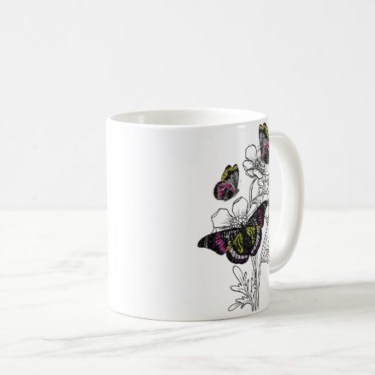  vlinder, esthetische bloemen koffiemok (Voorkant rechts)