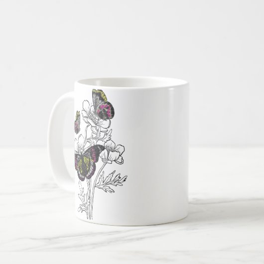  vlinder, esthetische bloemen koffiemok (Voorkant links)