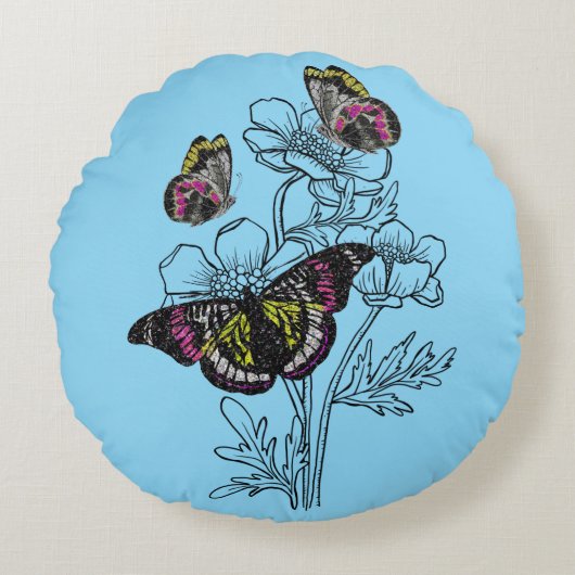  vlinder, esthetische bloemen rond kussen (Voorkant)