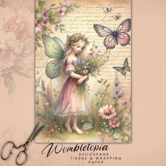  Vlinder Fairy Floral Ephemera Decoupage Tissuepapier