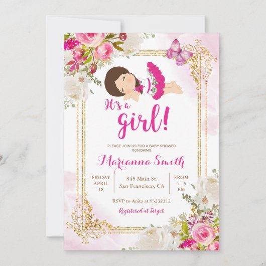 Vlinder Fiesta Mexicaanse Roze Bloemen Baby Shower Kaart (Voorkant)