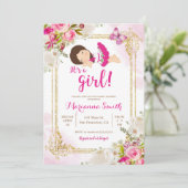 Vlinder Fiesta Mexicaanse Roze Bloemen Baby Shower Kaart (Staand voorkant)