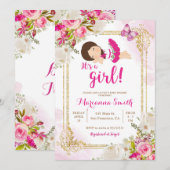 Vlinder Fiesta Mexicaanse Roze Bloemen Baby Shower Kaart (Voorkant / Achterkant)