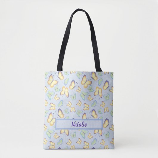Vlinder fladders blauw gepersonaliseerd tote bag (Voorkant)