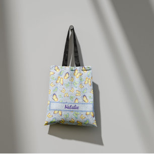 Vlinder fladders blauw gepersonaliseerd tote bag