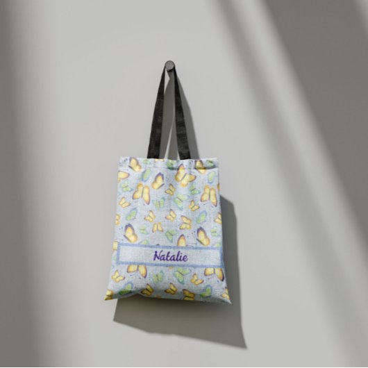 Vlinder fladders blauw gepersonaliseerd tote bag