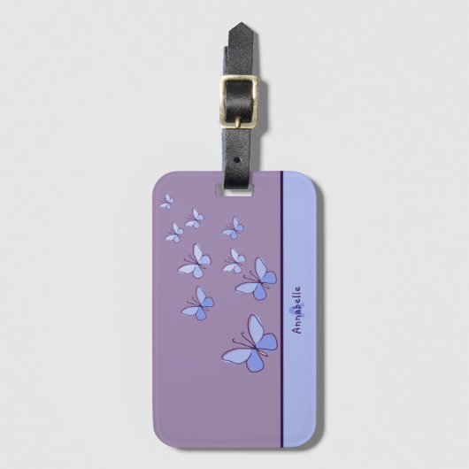 Vlinder Flutter in Blauw - Naam & Initiaal Bagagelabel (Voorkant (verticaal))