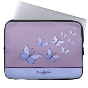 Vlinder Flutter in Blauw - Naam & Initiaal Laptop Sleeve