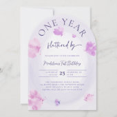 Vlinder Fluttered Paarse Roze Boog 1e Verjaardag Kaart (Voorkant)