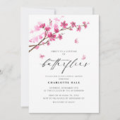 Vlinder foto Cherry Blossoms roze Vrijgezellenfees Kaart (Voorkant)
