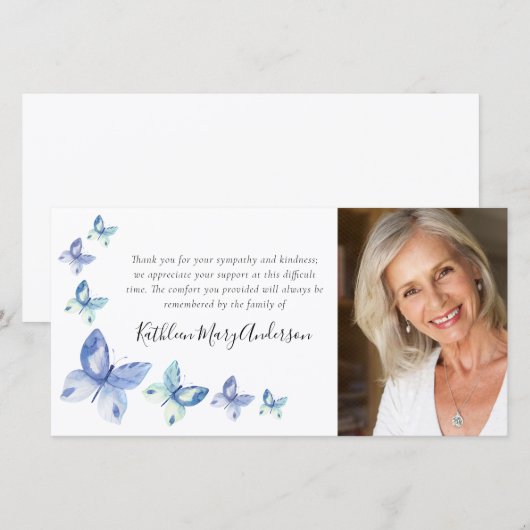 Vlinder Foto Rouwkaart Bedankt (Voorkant / Achterkant)