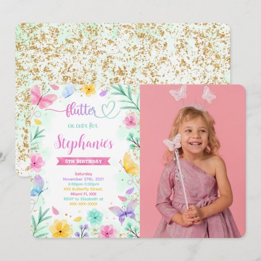 Vlinder Foto Uitnodiging (Voorkant / Achterkant)