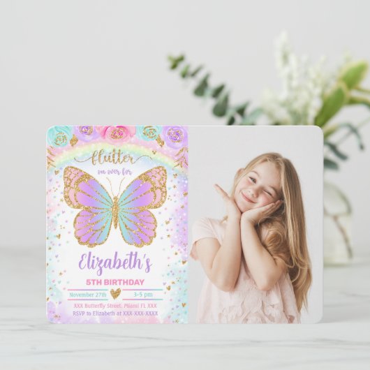 Vlinder Foto Uitnodiging (Staand voorkant)