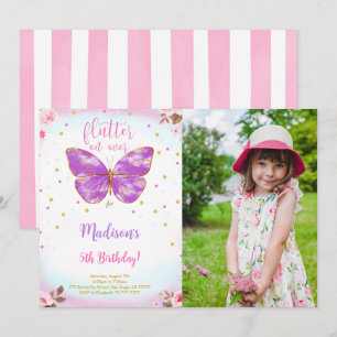 Vlinder Foto Uitnodiging 5e Verjaardag