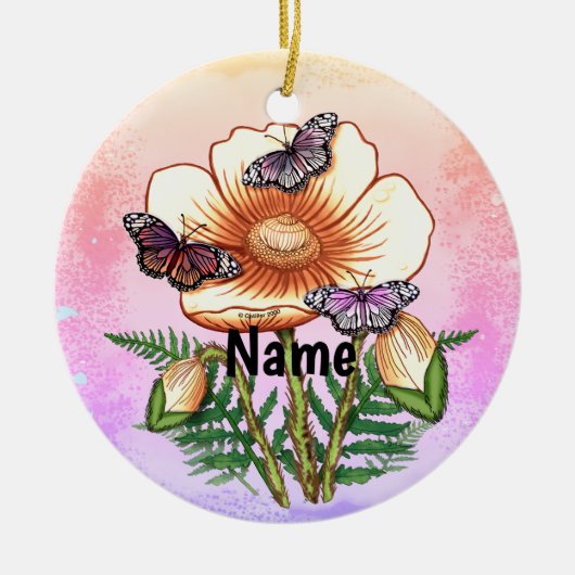 Vlinder Gele Klaproos Keramisch Ornament (Voorkant)
