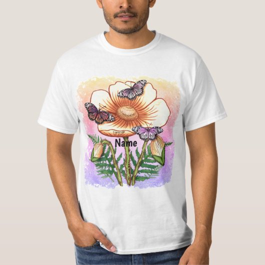 Vlinder gele Klaproos  T-shirt (Voorkant)