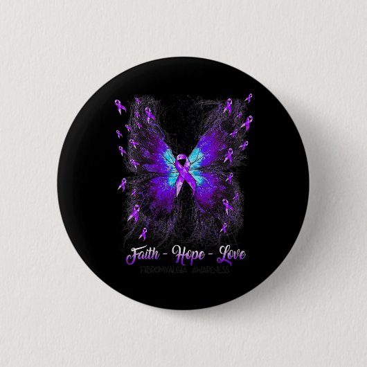 Vlinder Geloof Hoop Liefde Fibromyalgie Bewustzijn Ronde Button 5,7 Cm (Voorkant)