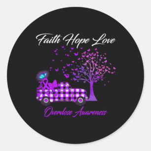 Vlinder Geloof Hoop Liefde Overdosis Awareness 1 Ronde Sticker