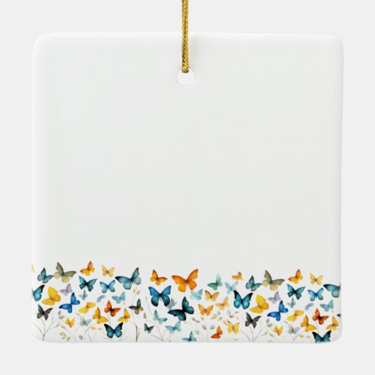 Vlinder gepersonaliseerd vierkant Ornament (Achterkant)