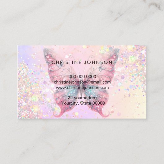 vlinder-gesimuleerde dikke glitter visitekaartje (Achterkant)