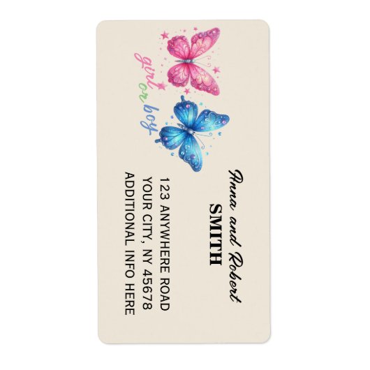 vlinder Geslacht Onthullen Party Uitnodiging Etiket (Voorkant)