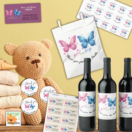 vlinder Geslacht Onthullen Party Uitnodiging Wijn Etiket