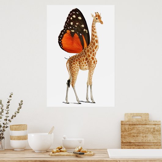 Vlinder gevleugelde giraffe poster (Keuken)