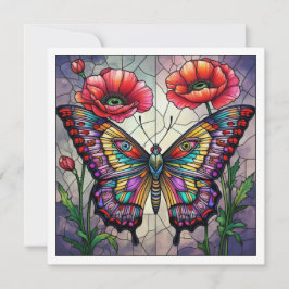 Vlinder glas-in-lood ontwerp klaproos bloem kaart