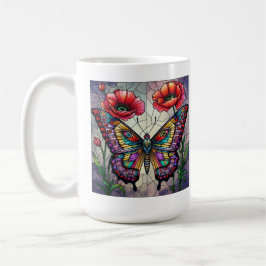 Vlinder glas-in-lood ontwerp klaproos bloem koffiemok