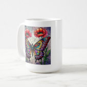 Vlinder glas-in-loodraam ontwerp papaver bloem koffiemok (Voorkant links)