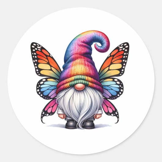 Vlinder Gnome Fantasie Ronde Sticker (Voorkant)