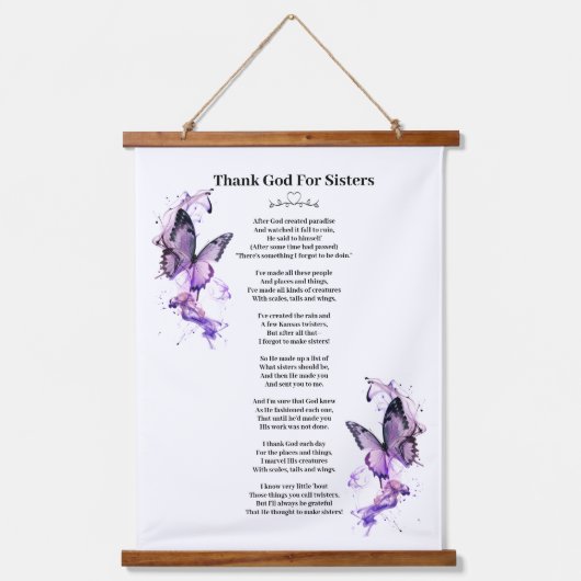  vlinder Goddank voor zusters gedicht Hangend Wandkleed (Voorkant)