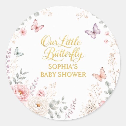 Vlinder Goud Baby Shower Ronde Sticker (Voorkant)