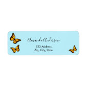 Vlinder goud turquoise retouradreslabel etiket (Voorkant)