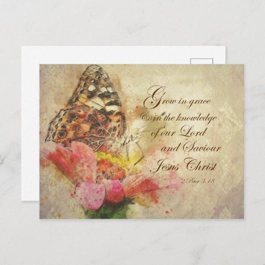 Vlinder Groei in Genade KJV Schrift Feestdagenkaart (Voorkant / Achterkant)