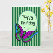 Vlinder & Groen Gestreepte Verjaardag Kaart (Gele Bloem)