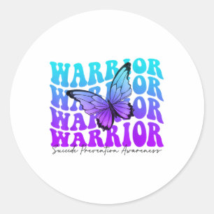Vlinder Groovy Teal & Paarse Lint Zelfmoord  Ronde Sticker