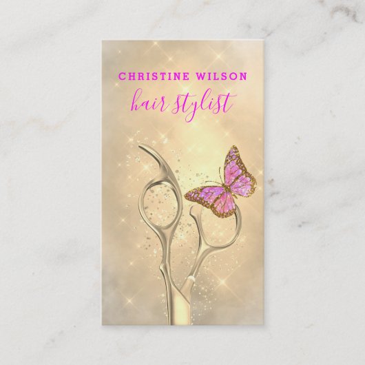 Vlinder haarstyliste schaar logo visitekaartje (Voorkant)